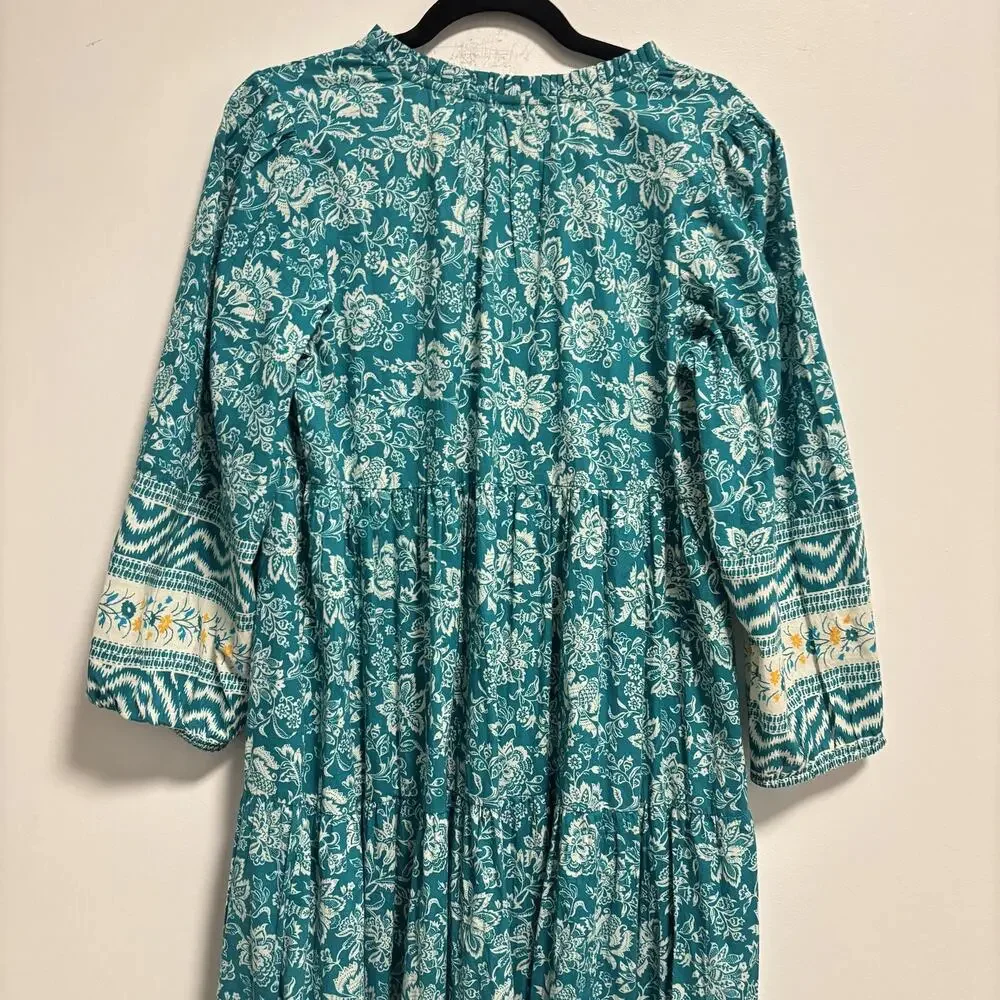 Tuckernuck Teal Floral Tiered Mini Dress with White and Yellow Accents - Picture 4 of 10